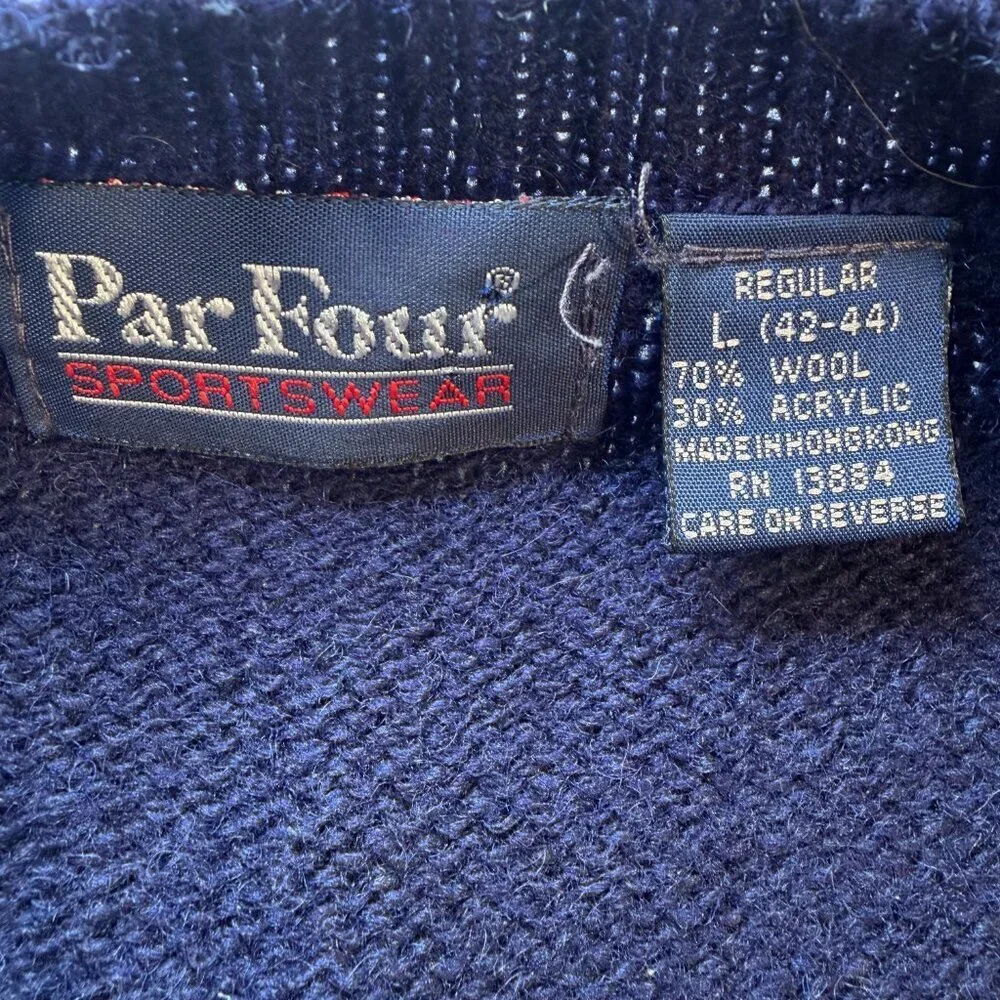 Vintage 80s PARFOUR Navy Blue Argyle Wool Indie Sweater Vest Large